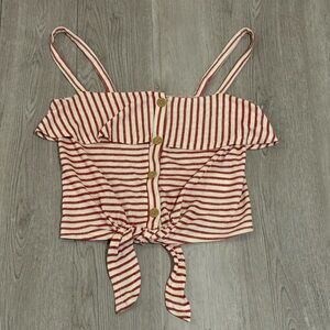 Lush Women’s Red And White Striped button Tie Front Cropped Top Size Small